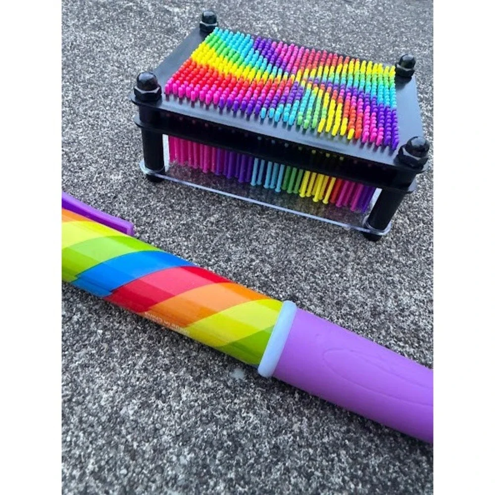 Rainbow Pin Art Toy and Jumbo Rainbow Novelty Pen Set Colorful Sensory‎ Desk Toy